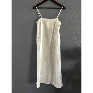 OAK + FORT 100% LINEN MIDI DRESS POCKETS IVORY SMALL